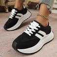 thumbnail image 3 of Rokment Women's Vintage Platform Chunky Low Top Fashion Sneakers Fall Winter Retro Casual Color Block Patchwork Height Increasing Skateboard Tennis Walking Shoes Comfortable Black Size 6, 3 of 6