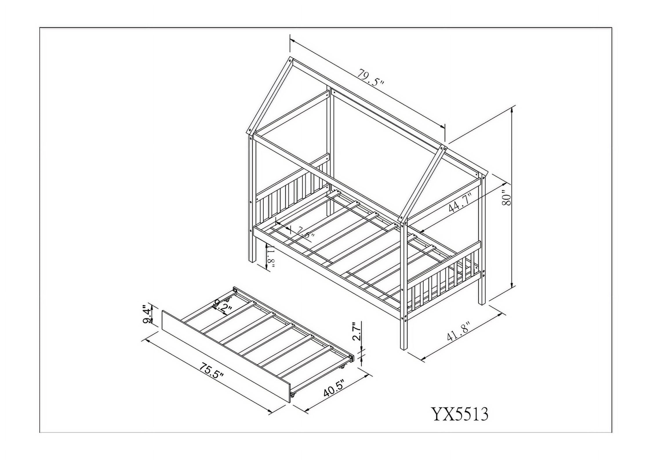 EUROCO Pine Wood House Bed with Trundle for Kids Bedroom, Pink