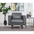 thumbnail image 2 of Modern Tight Back Upholstered Top Grain Genuine Leather Accent Chair, Single Sofa Chair with Armrest for Living Room, Apartment, Small Spaces, Leather, Gray, 2 of 8