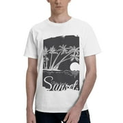 Unisex Palm Beach Sunset T-Shirt Premium 100% Cotton Short Sleeve T-Shirt Tee Crew Neck Casual Tshirt