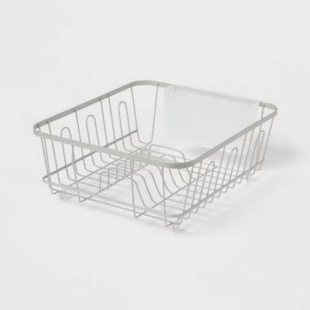 Small Steel Dish Drainer Brushed Nickel - Freestanding Dish Drying Rack with Utensil Holder