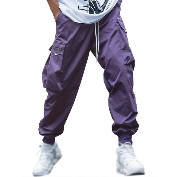 Men's Casual Pants Men Elastic Waist Jogger Sport Pants Drawstring Sports Trousers Purple XL