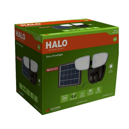 Halo Solar Outdoor LED Twin Head Flood and Security Light 180 Degree Motion Sensor 2000 Lumens