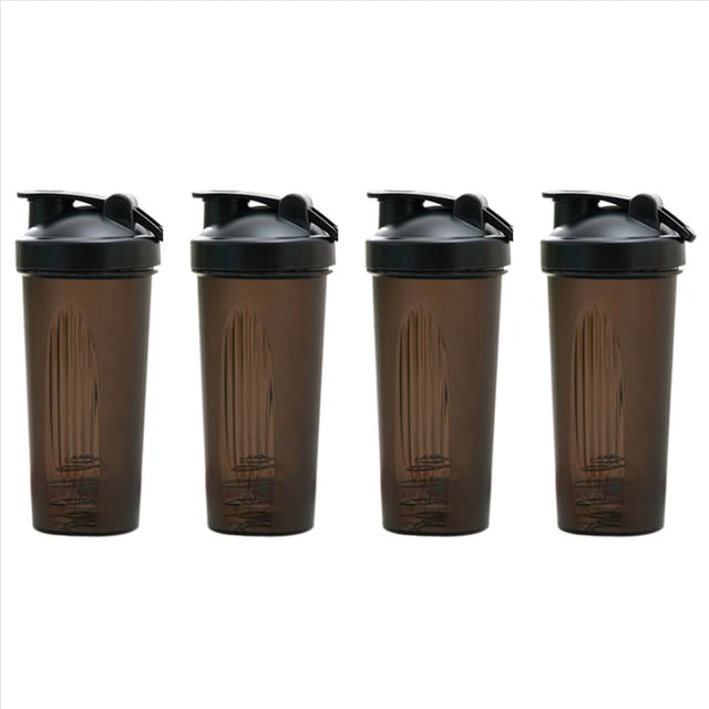 4X Vaso Coctelera Deportivo Portátil Conveniente Vaso Agitador Botella Coctelera de Plástico de 600 Ml Adultos Negro