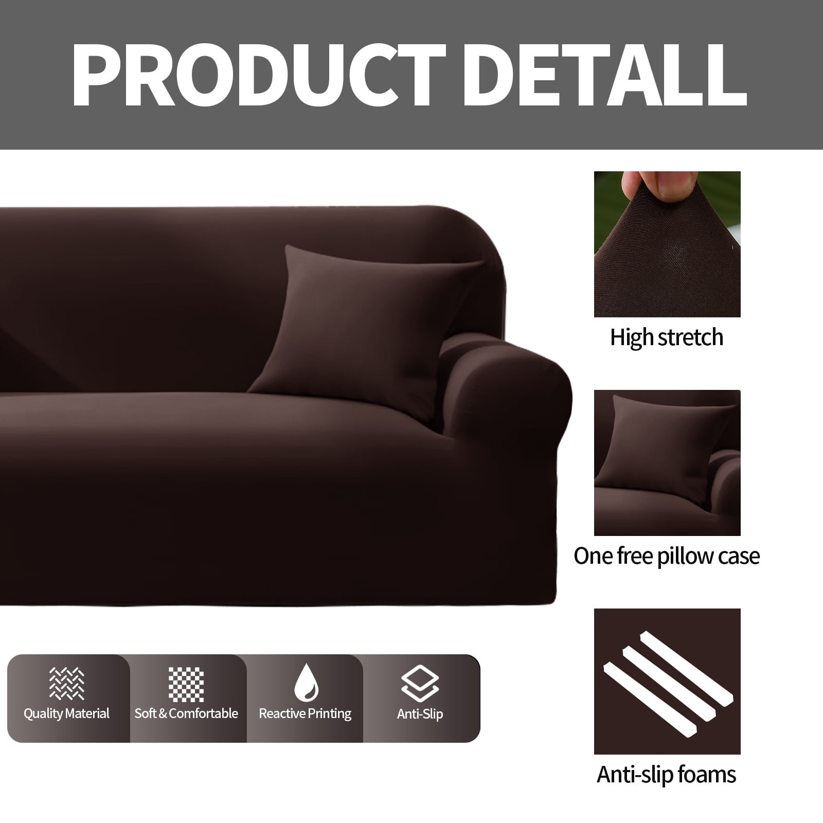 YEAHOME Stretch Sofa Slipcover with Pillow Case 1-Piece Sofa Cover Furniture Protector Couch Soft with Elastic Bottom for Kids Pet Protector Furniture Covers(Sofa, Brown)