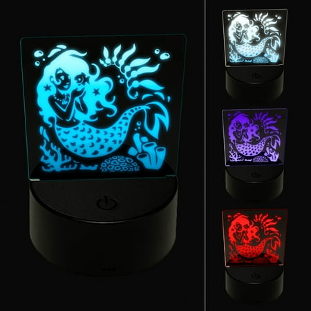 

Mermaid Swimming in Reef LED Night Light Sign 3D Illusion Desk Nightstand Lamp