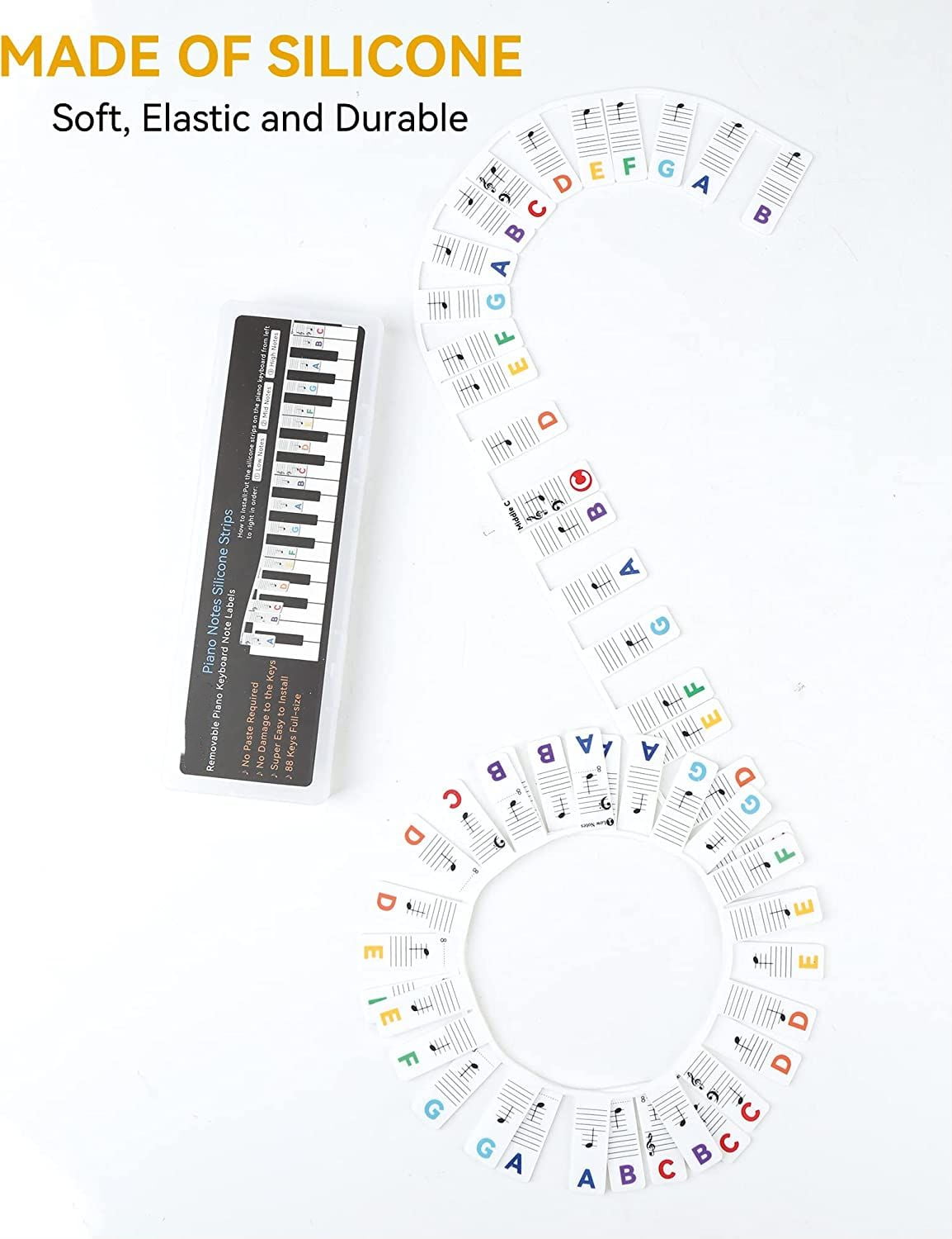 Piano Notes Guide for Beginner, Removable Piano Keyboard Note Labels for  Learning, 88-Key Full Size, Made of Silicone, No Need Stickers, Reusable  and