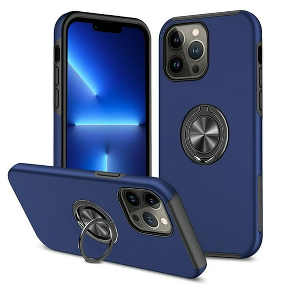 360 Rotating Ring Grip Hybrid Case for iPhone 14 Pro Max - Navy Blue