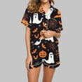 thumbnail image 2 of Halloween Womens Pajama Set Short Sleeve Top And Shorts Elastic Waistband Set With Pockets Loungewear Yoga Casual Wear Suit,Black 2,S, 2 of 5