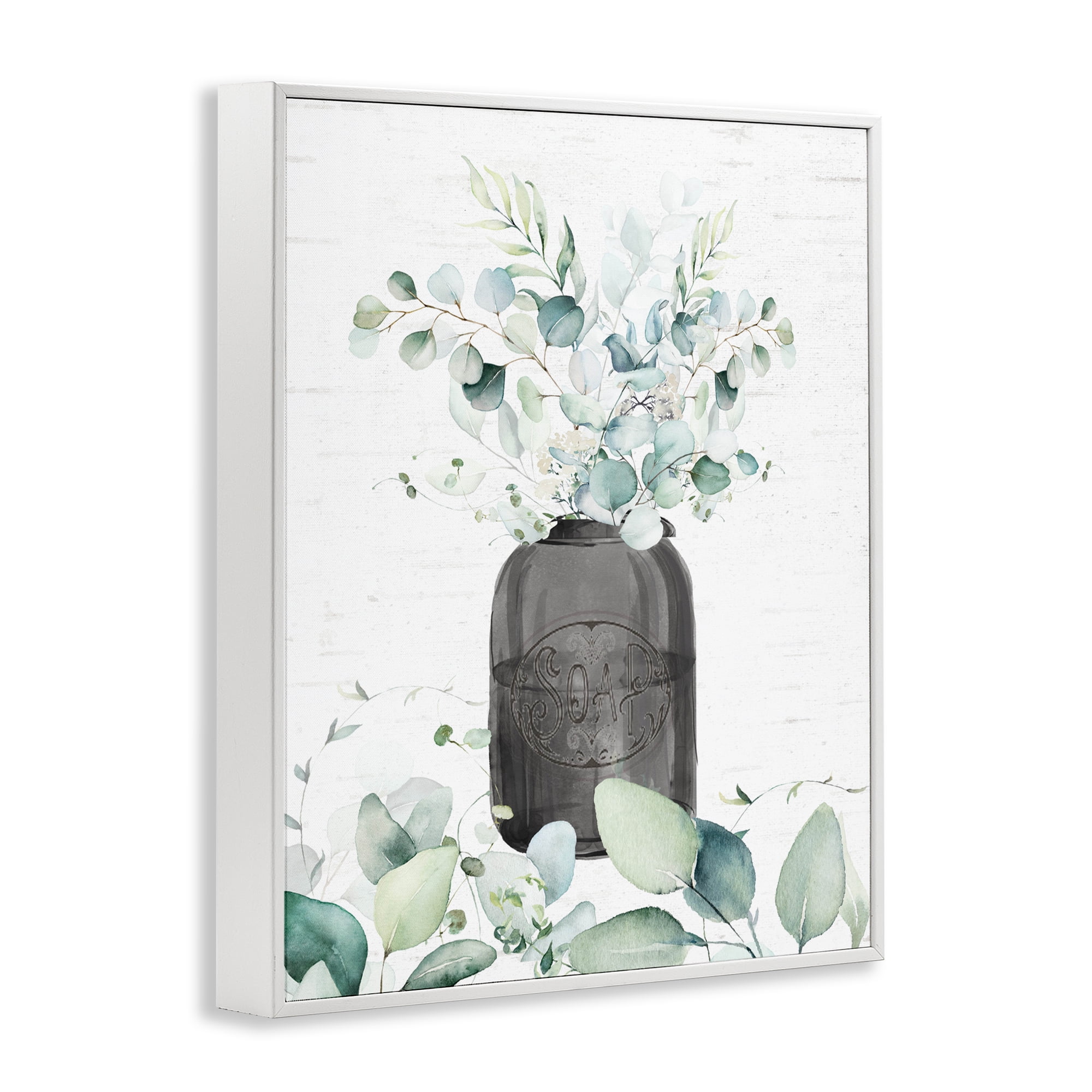 Soap Jar & Eucalyptus White Framed Giclee Art, design by Lettered and Lined