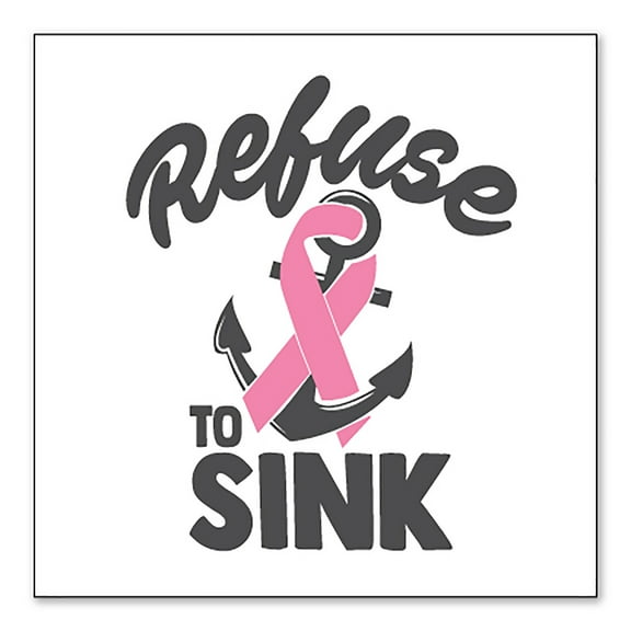 DistinctInk Custom Bumper Sticker - 3" x 3" Decorative Decal - White Background - Pink Ribbon Cancer - Refuse to Sink Anchor