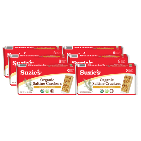 Suzie's Organic Saltines Crackers, Rosemary Sesame, Healthy Gourmet Baked Snack, 6 Pack, 8.8 oz