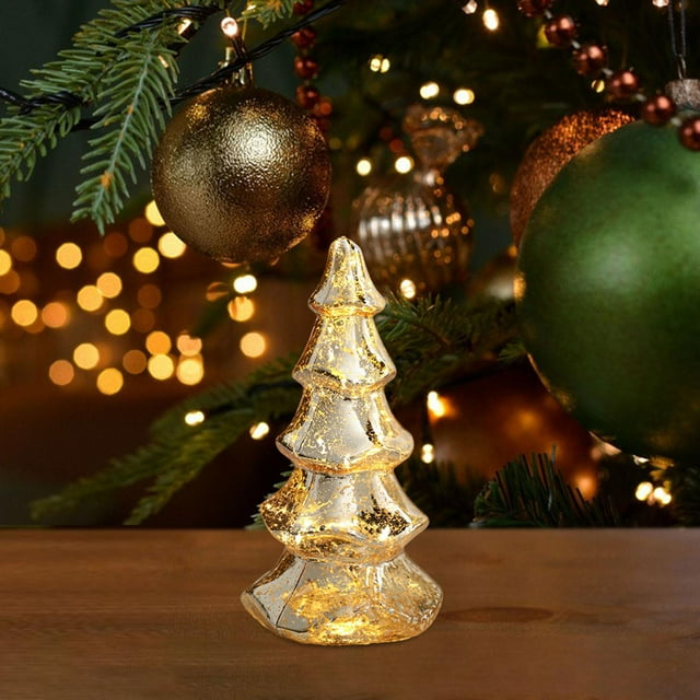 de Navidad de cristal con luz, de Navidad, adorno navideño de centro de mesa, figura, para estante, chimenea, oficina, decoración del Oro de cinco capas
