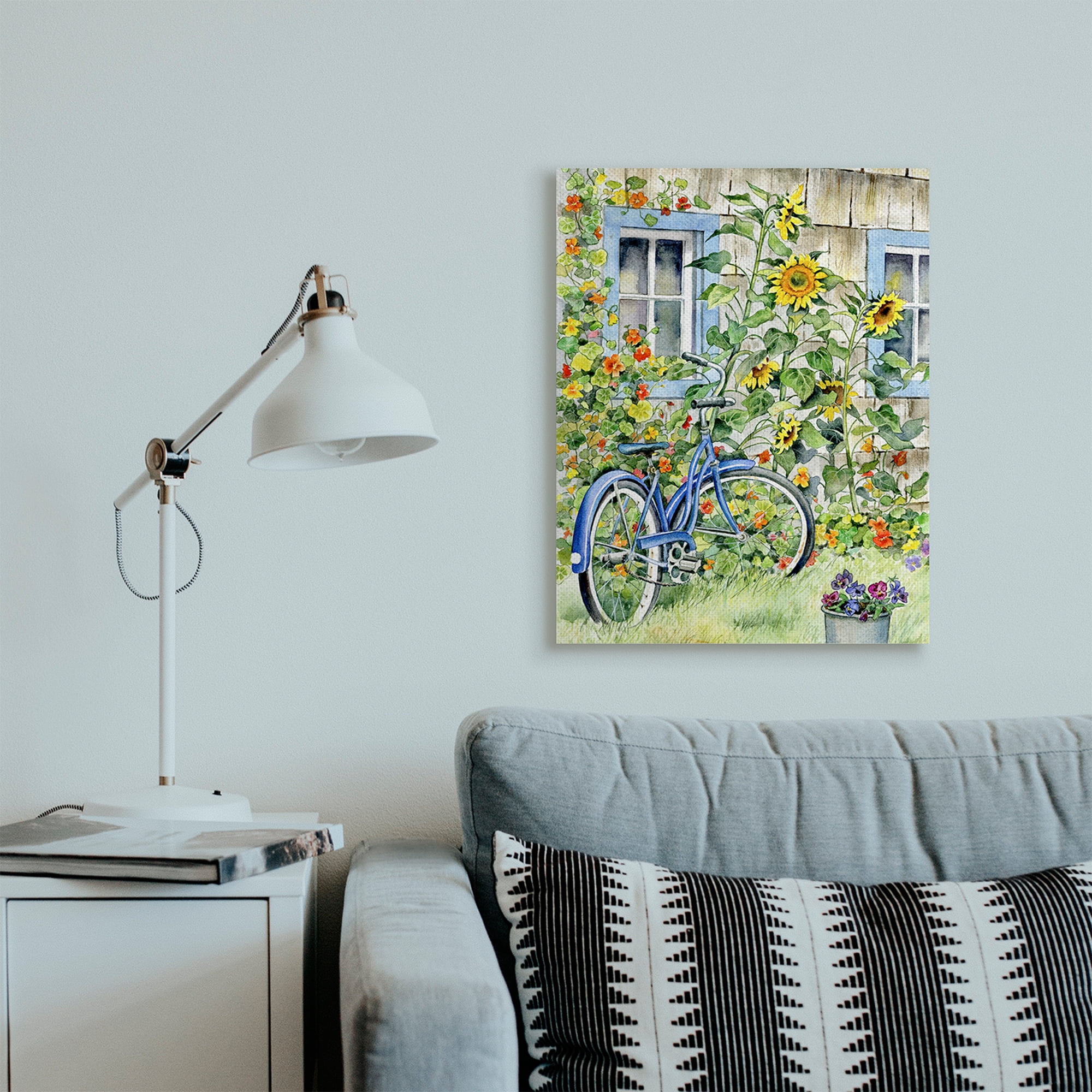 Stupell Industries Blue Bicycle on Traditional Farmhouse Sunflowers Canvas Wall Art, 24 x 30, Design by Gwendolyn Babbitt