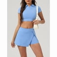 thumbnail image 6 of AEXTO Two-Piece Set Women's Solid V Neck Crop Top & Side Slit Skort Set, Casual Short Sleeve Top & Skort, Ladies Sportswear for Outdoor Tennis, 6 of 9