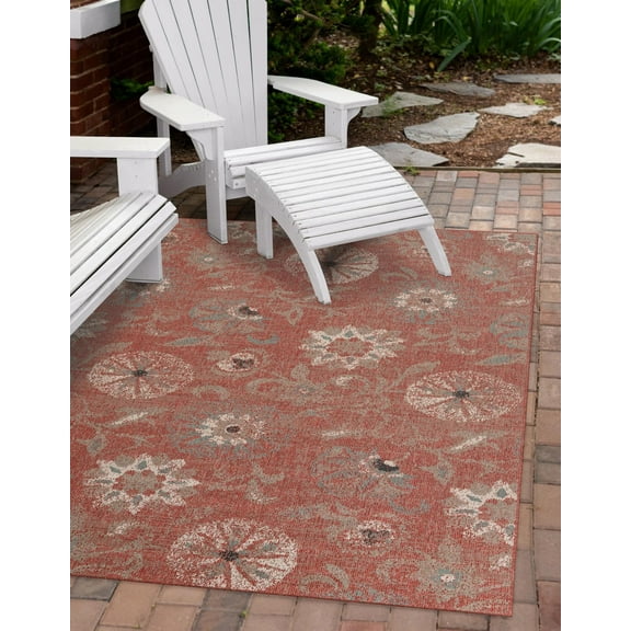 Unique Loom Outdoor Botanical Collection Area Rug - Fern (5' 1" x 8' Rectangle Terracotta/Ivory)