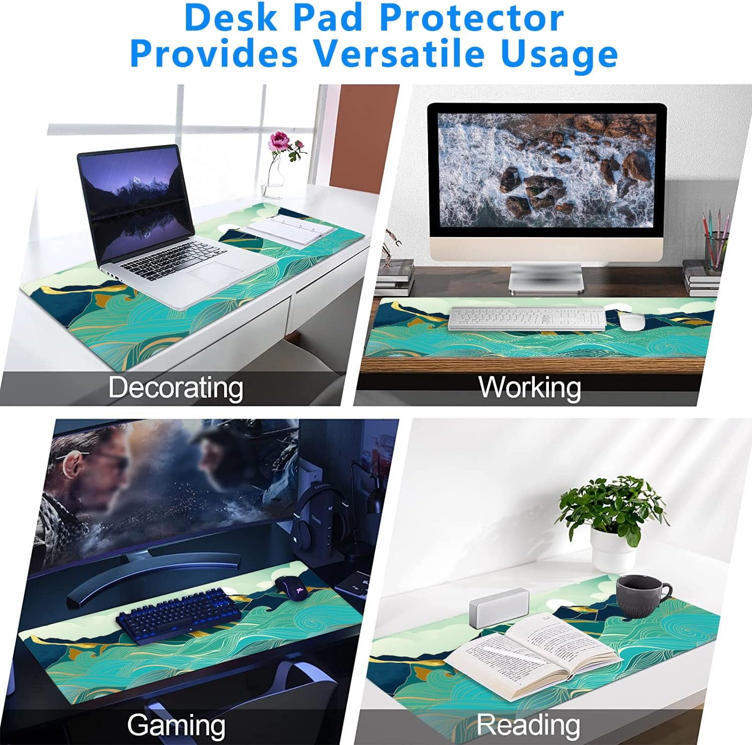 Large Mouse Pad,Gold Mountain with Landscape Line Arts Large XL Desk Mat Extended Waterproof Mouse Mat with Stitched Edges and Non-Slip Base for Office Gaming Home 31.5 X 11.8 Inch