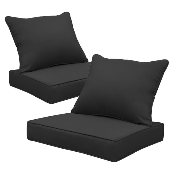 FKS LIFE Outdoor Deep Seat Cushion Set 24 x 24 x 4 Waterproof Fade Resistant for Chairs and Sofas (2 Set)