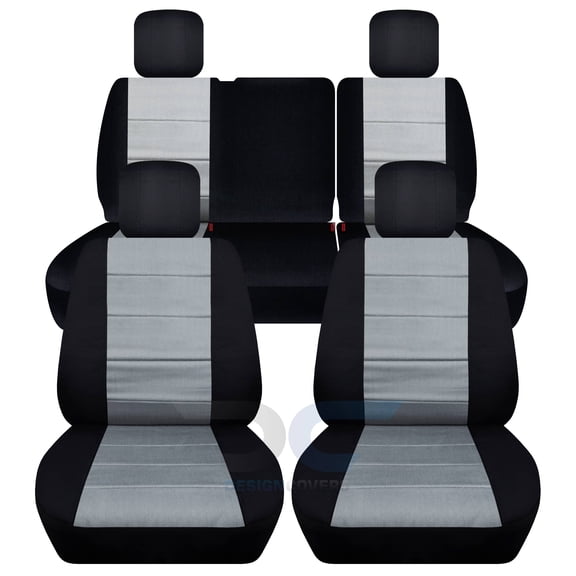 Designcovers Compatible with 2008-2010 Jeep Wrangler JK 4-Door Seat Covers: Black and Silver - Full Set: Front & Rear Split Bench