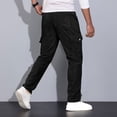 thumbnail image 5 of Dagugfen Mens Pants Fall Winter Flare Leg Elastic Waist Drawstring Side Zipper Casual Cargo Sports Pants Pockets, 5 of 8