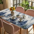 thumbnail image 3 of Blue Eucalyptus Christmas Table Cloths for 4 Foot Rectangle Tables, Snowman Snowflake Xmas Tree Rustic Patio Waterproof Elastic Fitted Tablecloths, Washable Rectangular Table Cover for Camping, 3 of 8