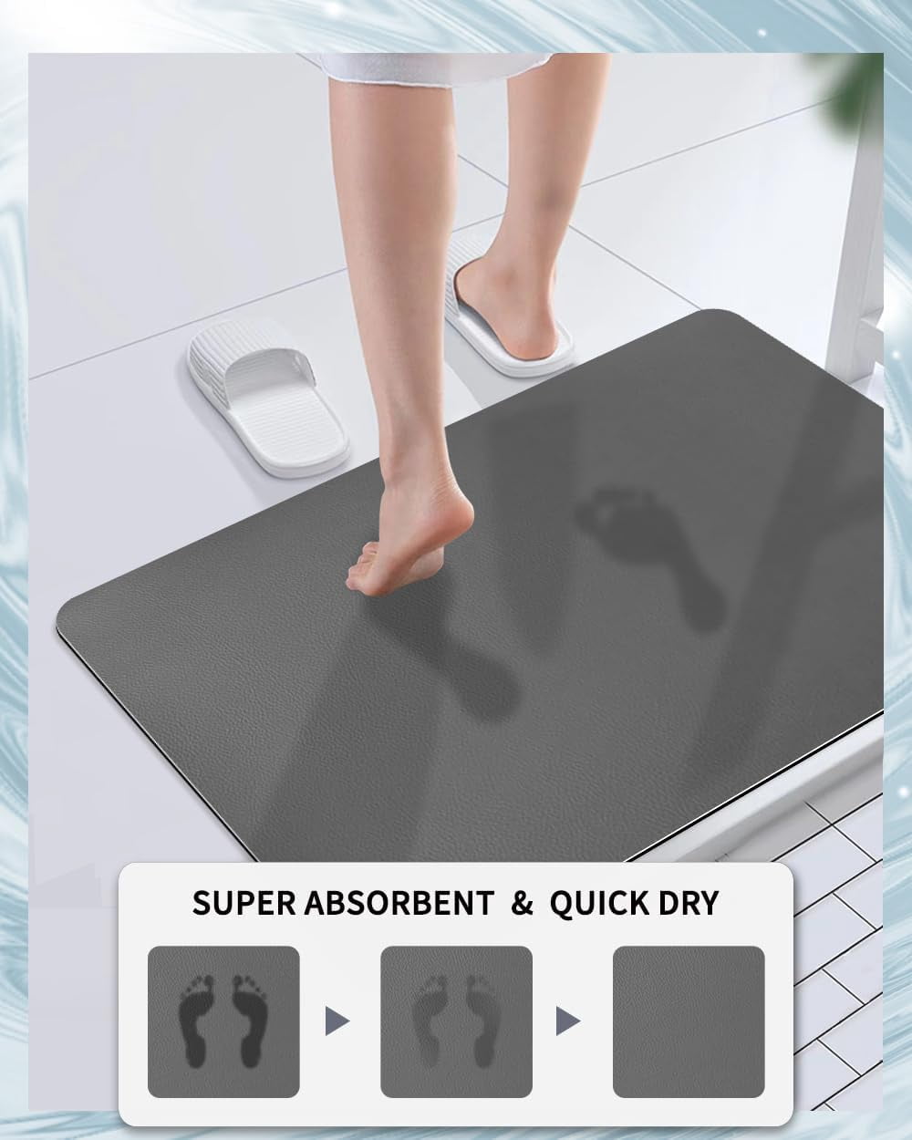 Bath Mat, Bathroom Rugs Super Absorbent Shower Mats Quick Dry Thin Rubber Mats for Bathroom Floor Fit Under Door Bath Mat for Bathroom Non Slip, Shower Rug for Bathtub, Shower (17"x27", Grey)