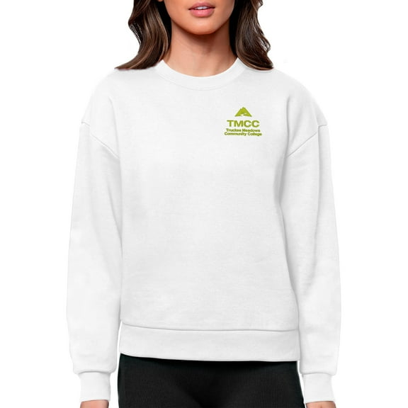 Women's Antigua White Truckee Meadows Community College Victory Crewneck Pullover Sweatshirt