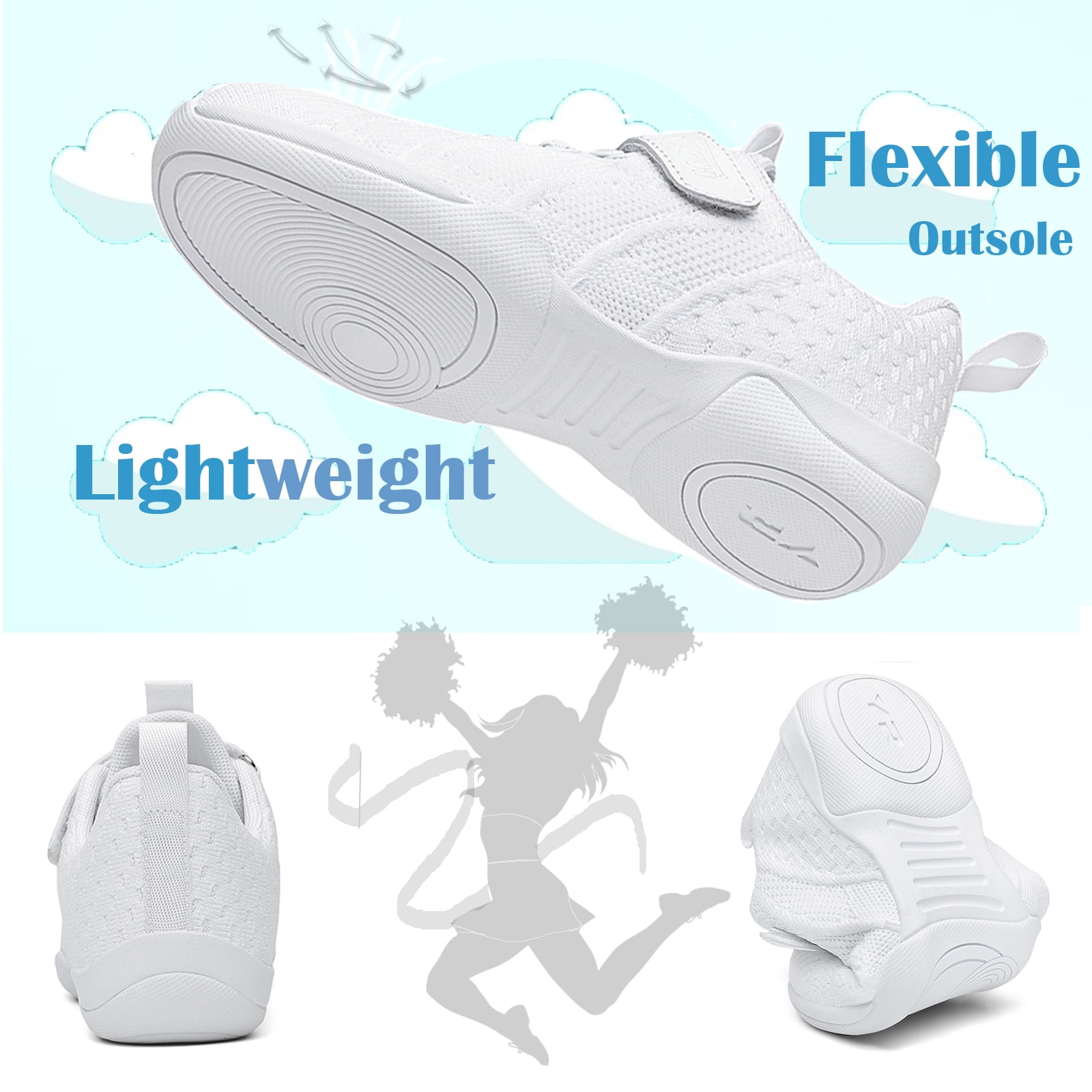 DADAWEN Girls Wihte Cheerleading Shoes Dance Fitness Training Athletic Cheer Sneakers for 1 Little Kid