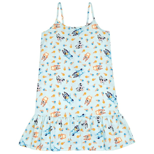 Vestido Bluey Muffin Bingo para niñas pequeñas, 3T, sin mangas, azul