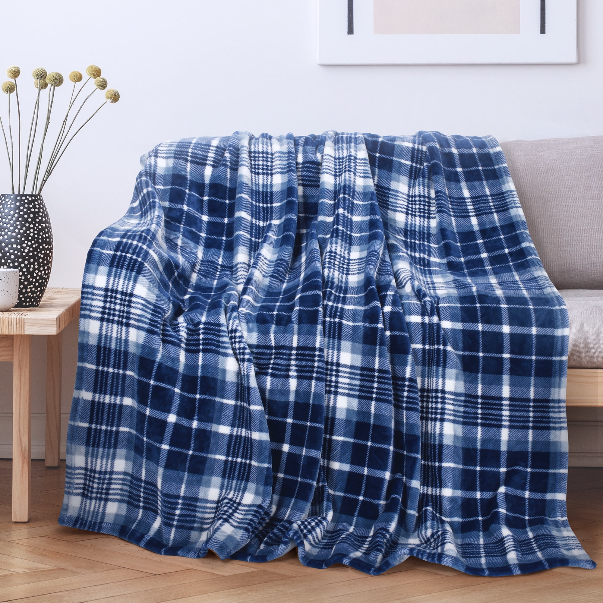 Tirrinia Blue Buffalo Plaid Fleece Blanket 50" X 60" Flannel TV Throw Microfiber-Super Soft & Comfy for Bedding Sofa Car Camping, All Seasons, Machine Washable