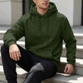 thumbnail image 5 of Fleece Hoodie Mens Plain Long Sleeve Hooded Sweatshirt Casual Basic Essential Drawstring Pullover Hoodie With Pocket Army Green M, 5 of 6