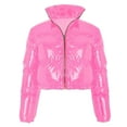 thumbnail image 7 of Juebong Girls Metallic Shiny Cropped Puffer Jacket Bubble Puffy Coat Y2k Zip Up Padded Short Jackets Winter Coats Outerwear Pink,9-10Years, 7 of 7