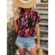thumbnail image 5 of Camisa de manga corta para mujer, cuello en V, dobladillo enrollado, puños, blusa, decoración estampada, Top de verano para niñas, estampado rojo M, 5 of 8