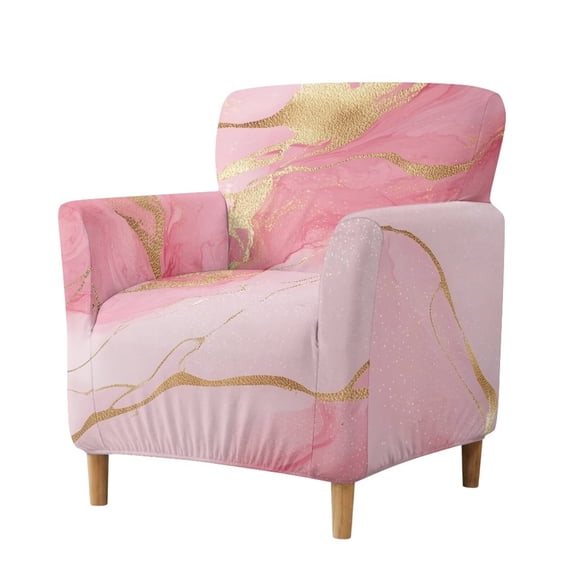 SCRAWLGOD Stretch Chair Cover Non Slip Armchair Slipcover Couch Protector with Elastic Bottom for Kids, Dogs, Pets, Pink Gold Marble