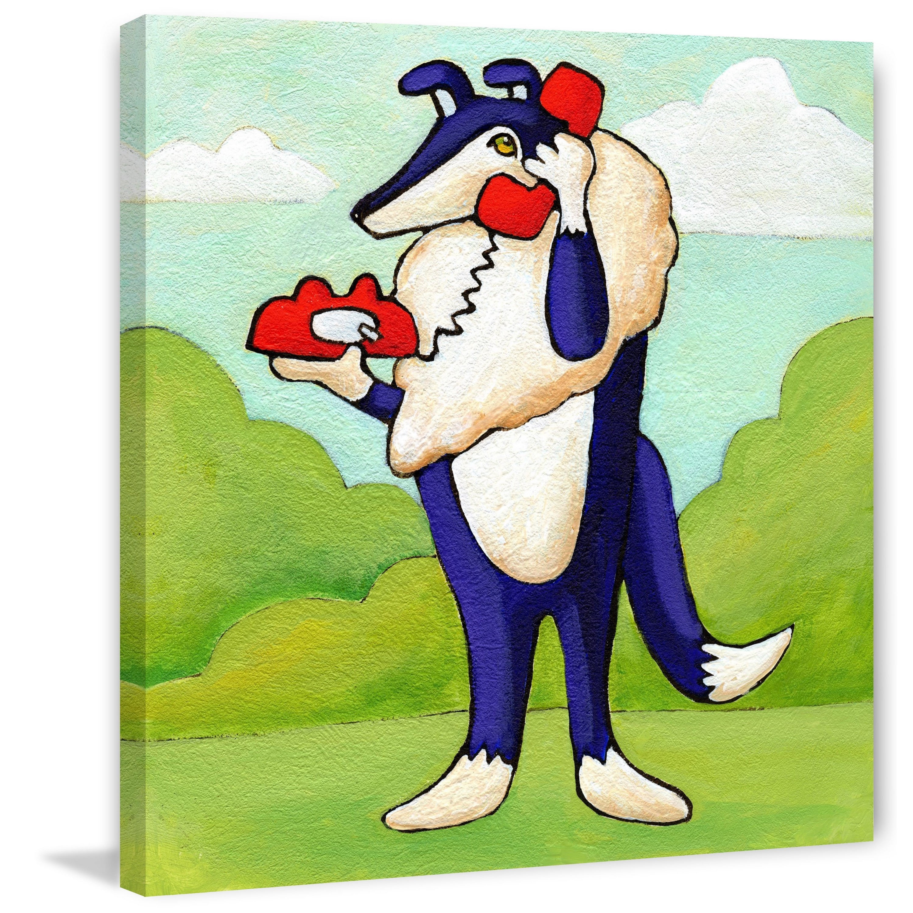 Marmont Hill "Give a Dog a Phone" by Janet Nelson Painting Print on Wrapped Canvas
