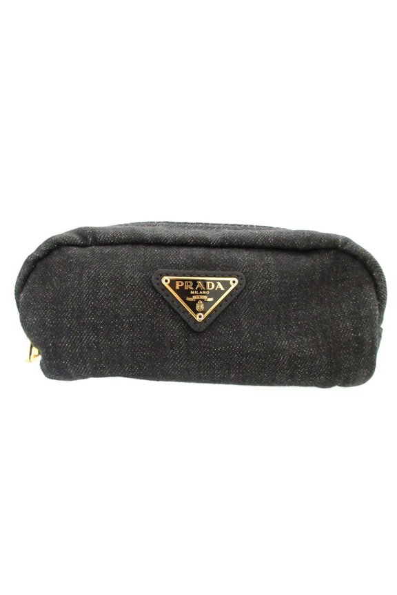 Pre-Owned Prada Triangle Plate Denim Black Pouch 0484PRADA (Good)