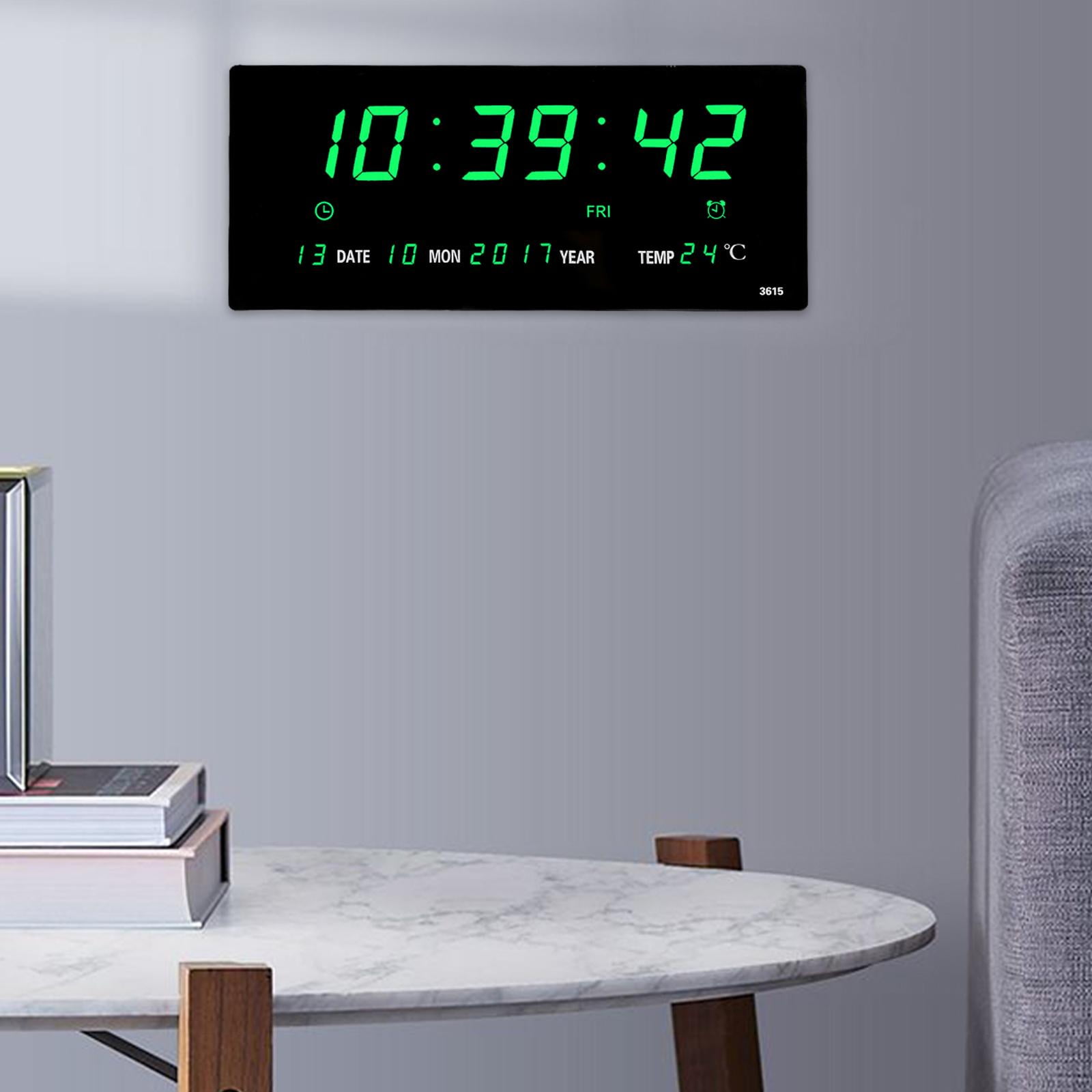 Electric Wall Clock Decor Calendar Display for Bedroom Living Room Green