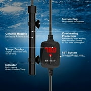 Tawatiler Super Mini Aquarium Heater USB 10W Alumina Ceramic Betta Heater Adjustable Submersible Fish Heater Small Fish Tank Heater Turtle Heater with Digital Display Thermostat for 0-1 Gallon Tanks