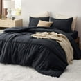 thumbnail image 1 of California King Comforter Set with Sheet - 4 Pieces Soft Black Bedding, Grid Pinch Pleat, All Season Lightweight Fluffy Bed Set with Solid Boho Comforter, Pillowcases & Sheet, 1 of 8