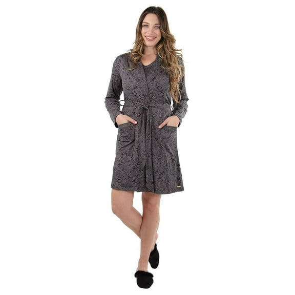 MeMoi Women's Shawl Collar Long Sleeve Robe with Front Pockets - Womens - Female (Small, Animal Print)