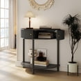 thumbnail image 2 of CQSXDA Artisan-Crafted Wave-Pattern Demi-Lune Console Table In  Finish With 2 Storage Drawers And Bottom Shelf，Dark Gray, 2 of 15