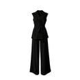thumbnail image 4 of Naotn Womens Summer 2 Piece Outfits Casual Blazer Collar Short Sleeve Lace Up Shirt and Wide Leg Pants Sets Dressy Business Matching Suit Sets, 4 of 6