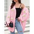 thumbnail image 5 of Female Sweaters Floral V-Neck Long Sleeve Sweater Open Front Knit Buttonless Trendy Sweater Outerwear Pink One size, 5 of 8
