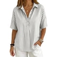 thumbnail image 5 of Polo Shirts for Women Short Sleeve Tops Striped Lapel Button Neck Shirt Causal Trip Work Going Out Summer ,XL,#02 Gray, 5 of 9