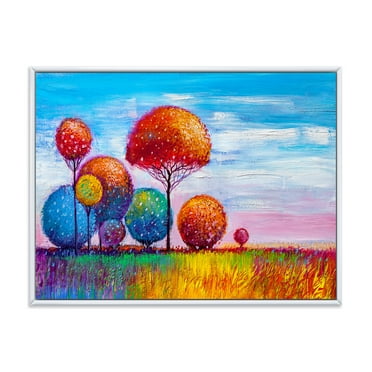 Designart 'Ornamental Colourful Trees IX' Modern Framed Canvas Wall Art Print