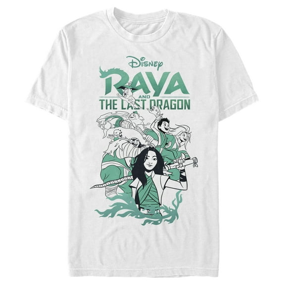 Men's Raya and the Last Dragon Characters in Action Graphic Tee White 2X Large