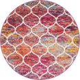 thumbnail image 1 of Unique Loom Trellis Frieze Geometric Lattice Rug 4' x 4' Round Multi/Red, 1 of 2
