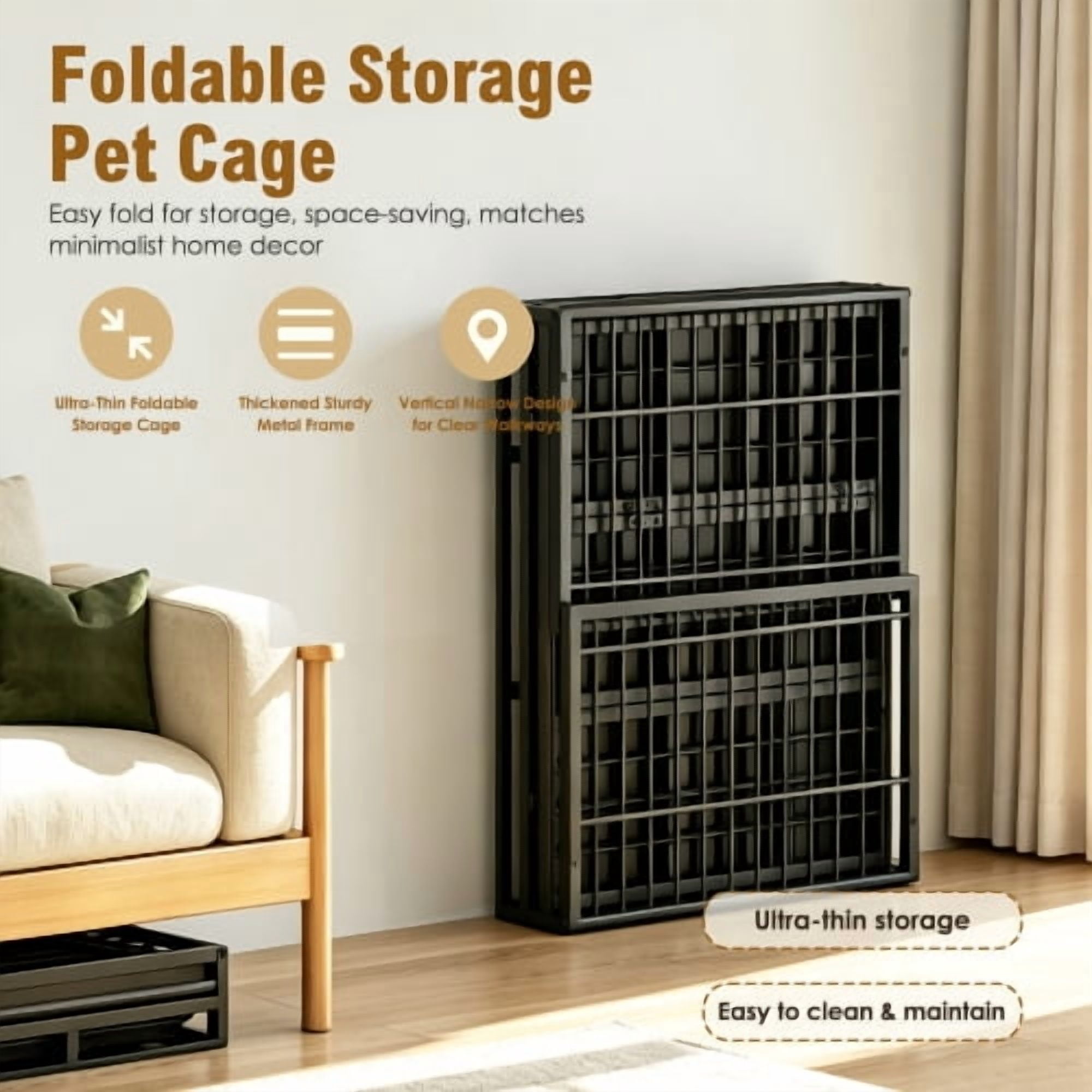 37" Heavy Duty Mobile Dog Crate with Lockable Wheels & Rotary Twist-Latch, Indoor/Outdoor Metal Pet Kennel with Perforated Top