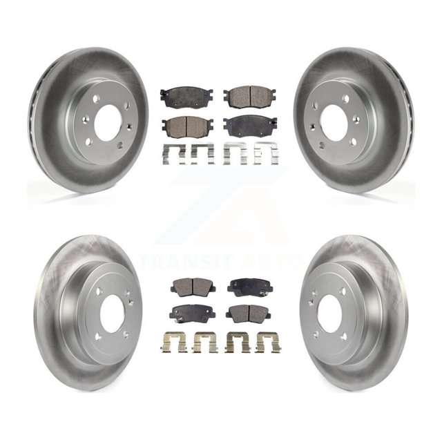 Transit Auto Front Rear Coated Disc Brake Rotors and Ceramic Pads Kit for Car 2011 Hyundai Accent KGT-101003