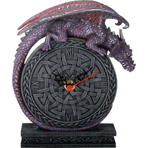 Ebros Purple Dragon Laying on Celtic Design Clock Fantasy Home Desk Decoration